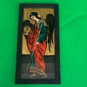 Framed  Archangel Michael Artwork with Red and Gold Foil accent Made in Germany